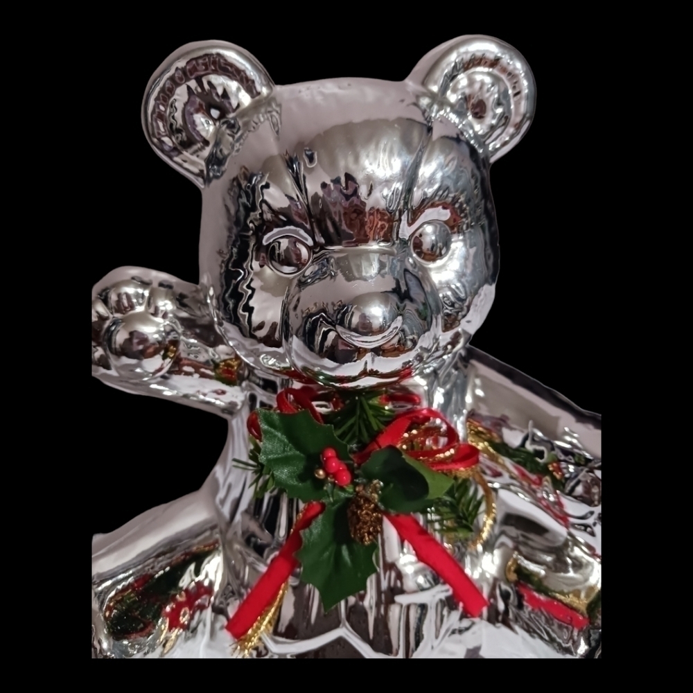 Holiday ceramic teddy bear silver color - Picture 7 of 8